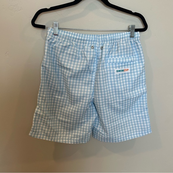 SwimZip Swim Trunks Boxer Brief Liner, Blue Gingham, Small - Picture 5 of 6